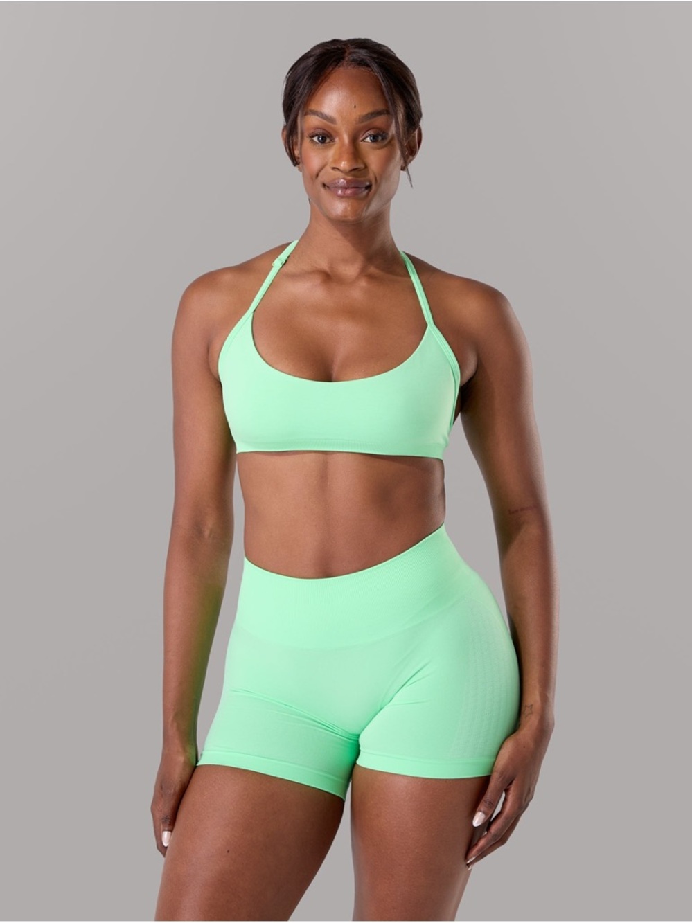 Alphalete Mint Green Seamless Sports Bra & High-Waist Shorts